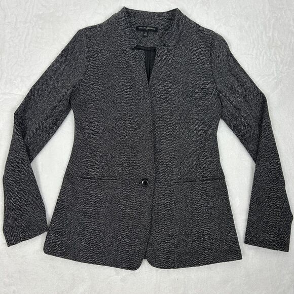 Banana Republic Blazer Womens XS Black White Herringbone Knit One Button Jacket - Picture 1 of 10